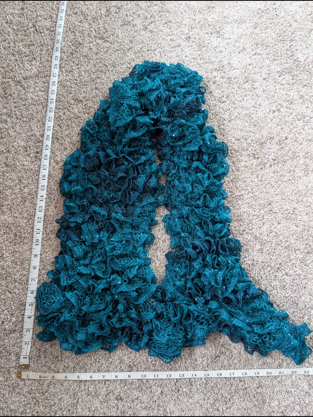 Handmade Textured Ruffle Scarf in Teal